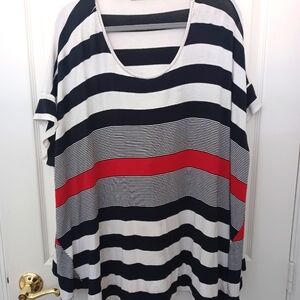 Alembika Black and White Striped with gray tunic top